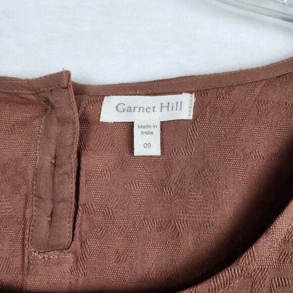 Garnet Hill Lagenlook Dress Rust Dobby Tie Sleeve Organic Cotton Jacquard Sz 8 - Picture 6 of 13